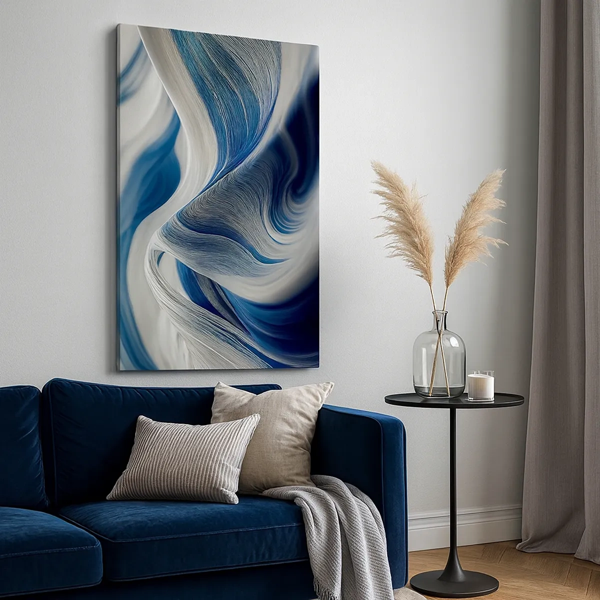Bild auf Leinwand - Leinwandbild - Abstrakte Wellen in Blau- und Weißtönen - 50x70cm - Fließfähigkeit von Blau und Weiß - Moderne Wanddekoration für Wohnzimmer und Schlafzimmer ARTTOR