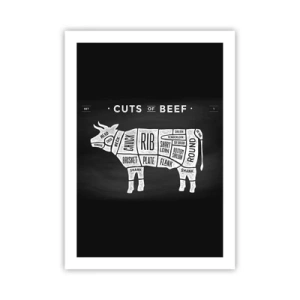 Poster - Rindfleischstücke Diagramm auf einem schwarzen Hintergrund im Retro-Stil - 50x70cm - Metzger Grundierung - Moderne Wanddekoration für Wohnzimmer und Schlafzimmer ARTTOR