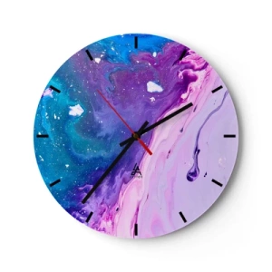 Wanduhr - Glasuhr - Abstrakte Farben in Lila- und Blautönen - 30x30cm - Yin und Yang - Moderne Wanddekoration für Wohnzimmer, Küche und Schlafzimmer ARTTOR