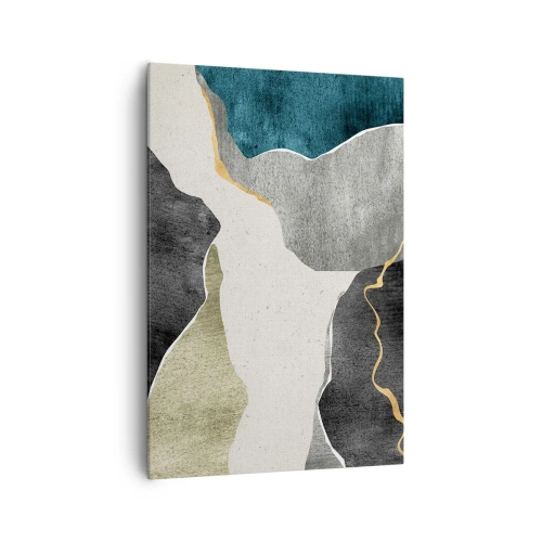 Bild auf Leinwand - Leinwandbild - Geometrische Formen in Grau-, Grün- und Goldtönen - 70x100cm - Mosaikkomposition mit Goldfaden - Moderne Wanddekoration für Wohnzimmer und Schlafzimmer ARTTOR