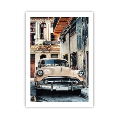 Poster - Ein Oldtimer in einer urbanen Retro-Umgebung - 50x70cm - Die Siesta in Havanna - Moderne Wanddekoration für Wohnzimmer und Schlafzimmer ARTTOR