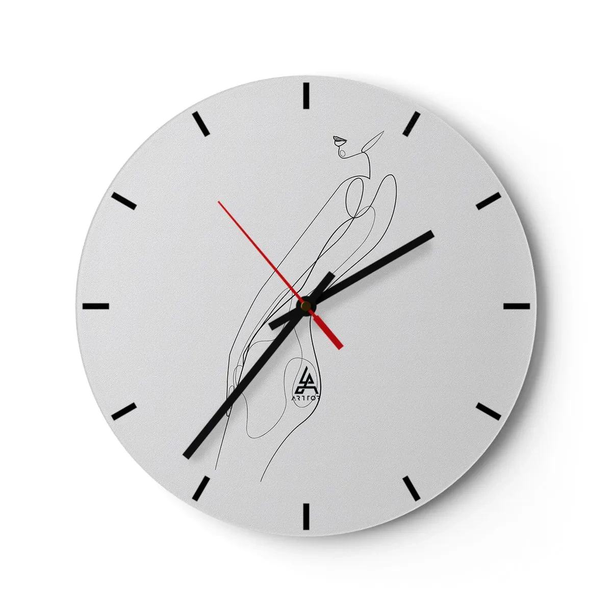 Wanduhr - Glasuhr - Minimalistische Linie einer weiblichen Silhouette auf weißem Hintergrund - 30x30cm - Bloß ein Versprechen - Moderne Wanddekoration für Wohnzimmer, Küche und Schlafzimmer ARTTOR
