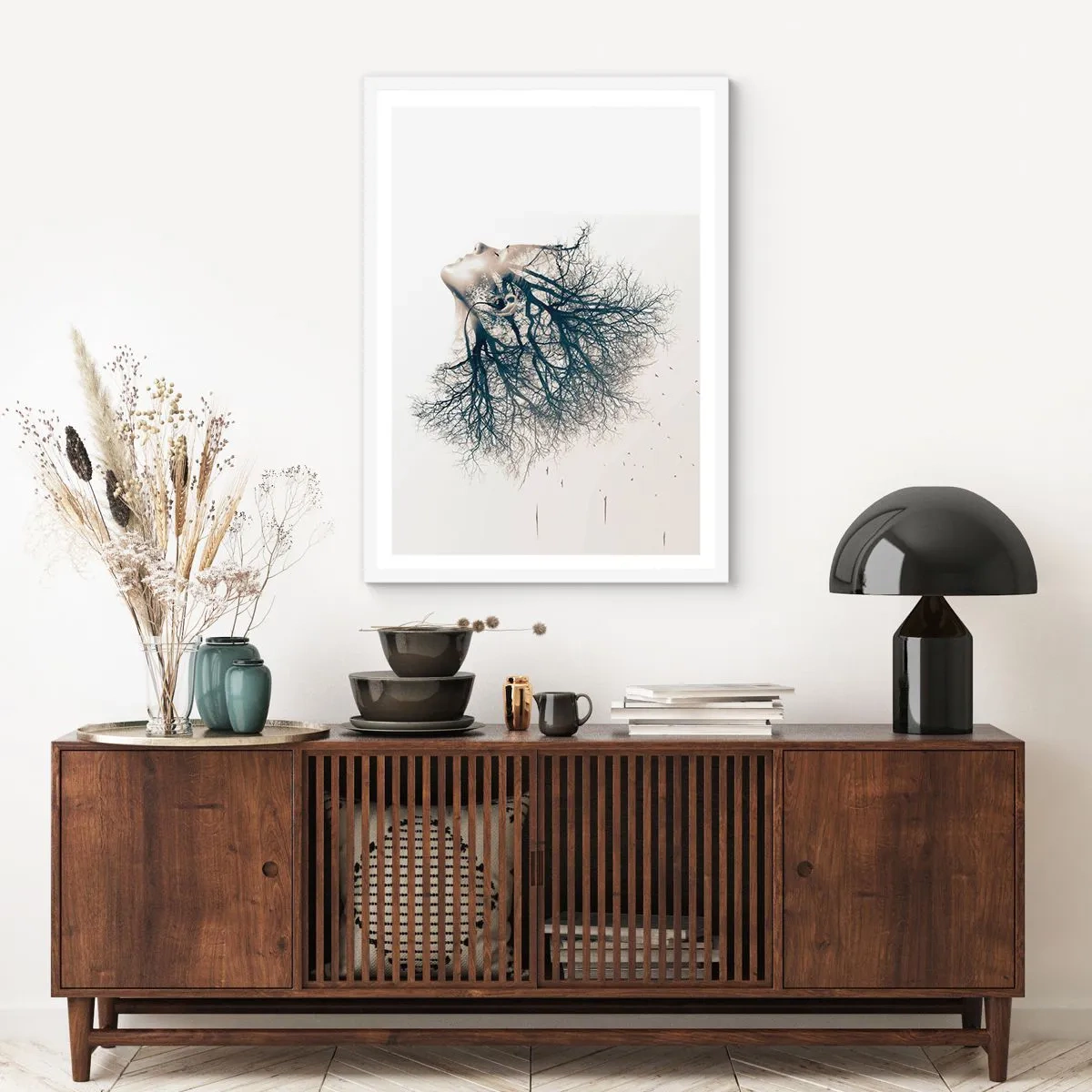 Poster in einem weißen Rahmen - Dem Rauschen der Bäume lauschen - 70x100 cm