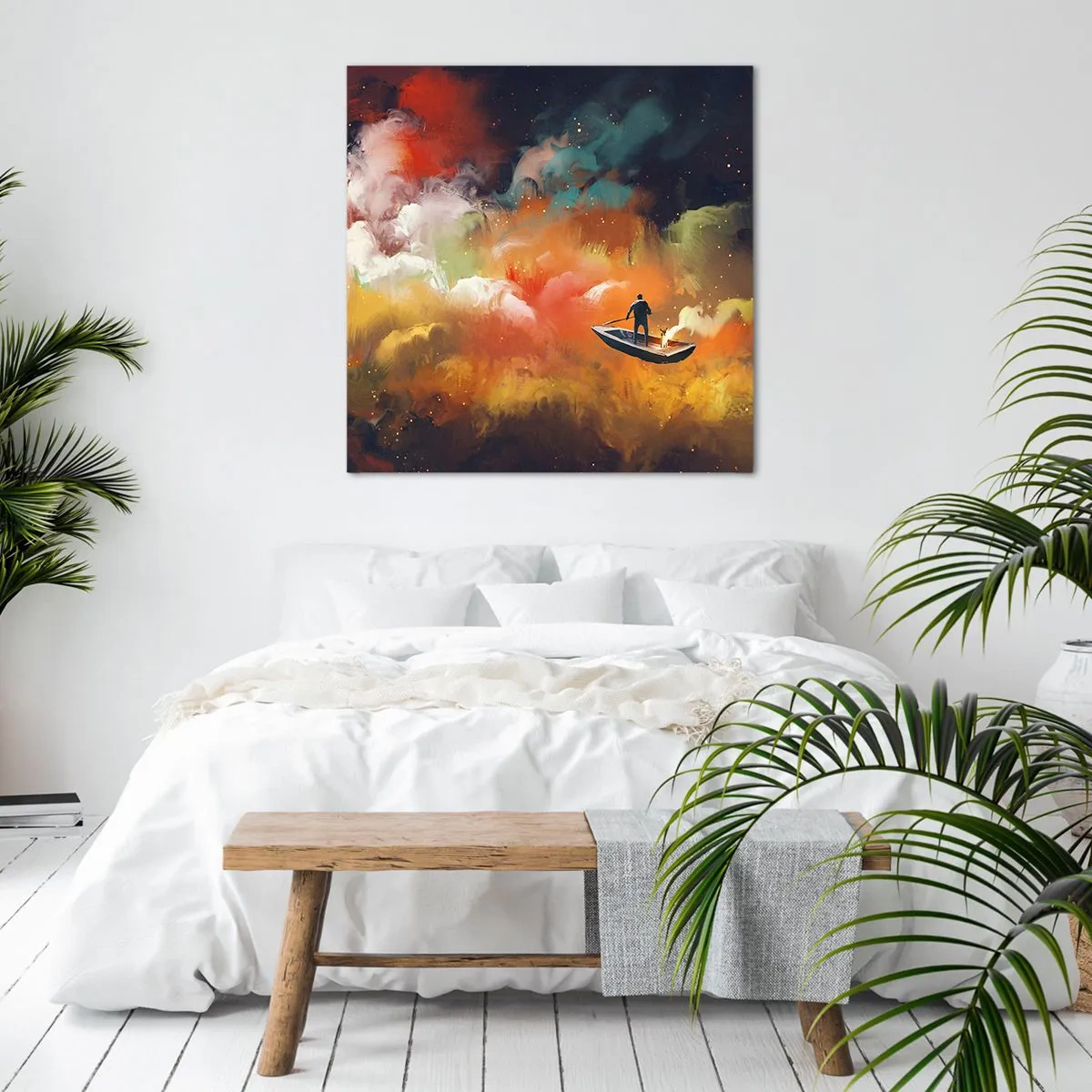 Bild auf Leinwand - Leinwandbild - Mit dem Boot durch die Galaxie - 40x40 cm