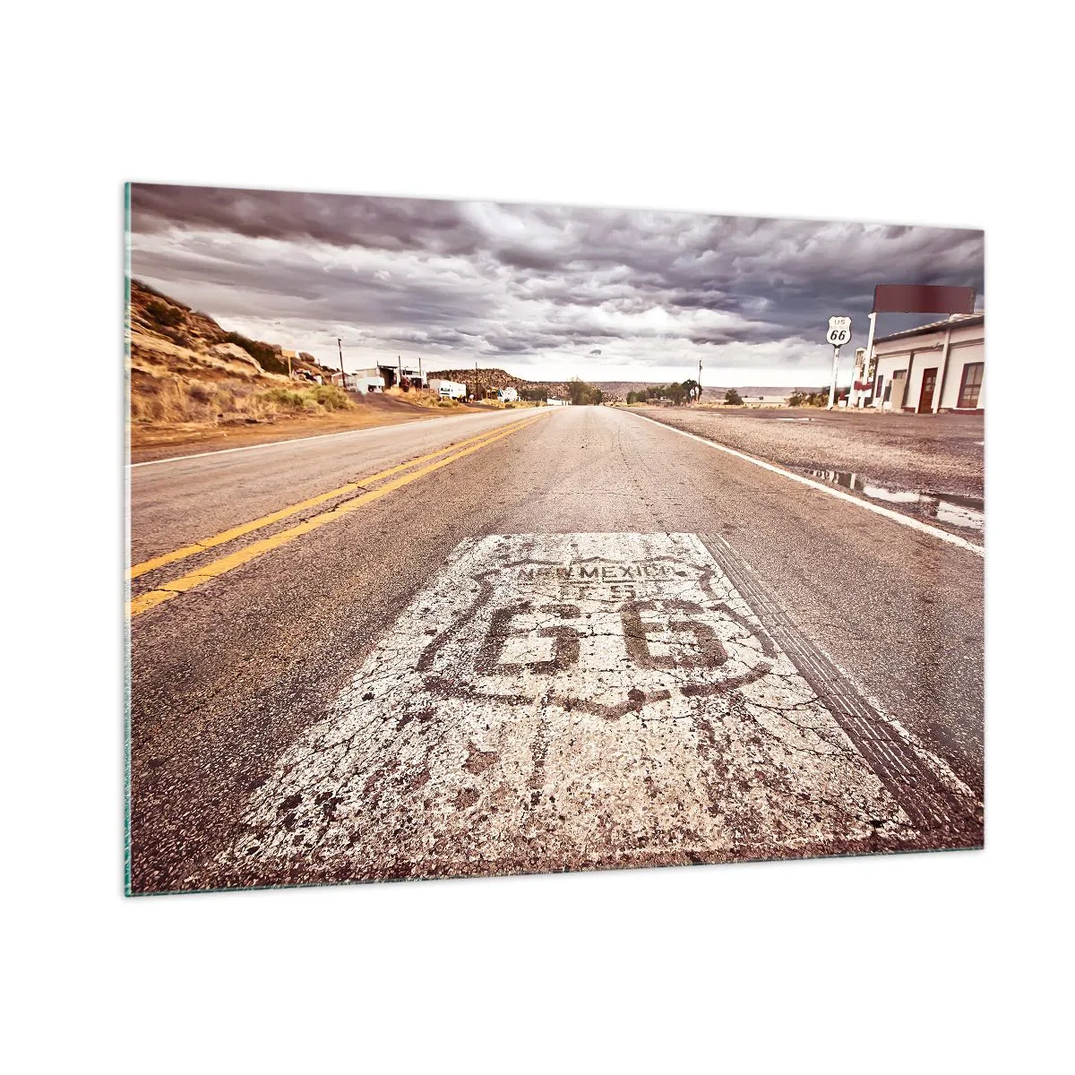Glasbild - Bild auf glas - Route 66 mit Blick auf den Horizont - 100x70cm - Mother Road - eine amerikanische Legende - Moderne Wanddekoration für Wohnzimmer und Schlafzimmer ARTTOR