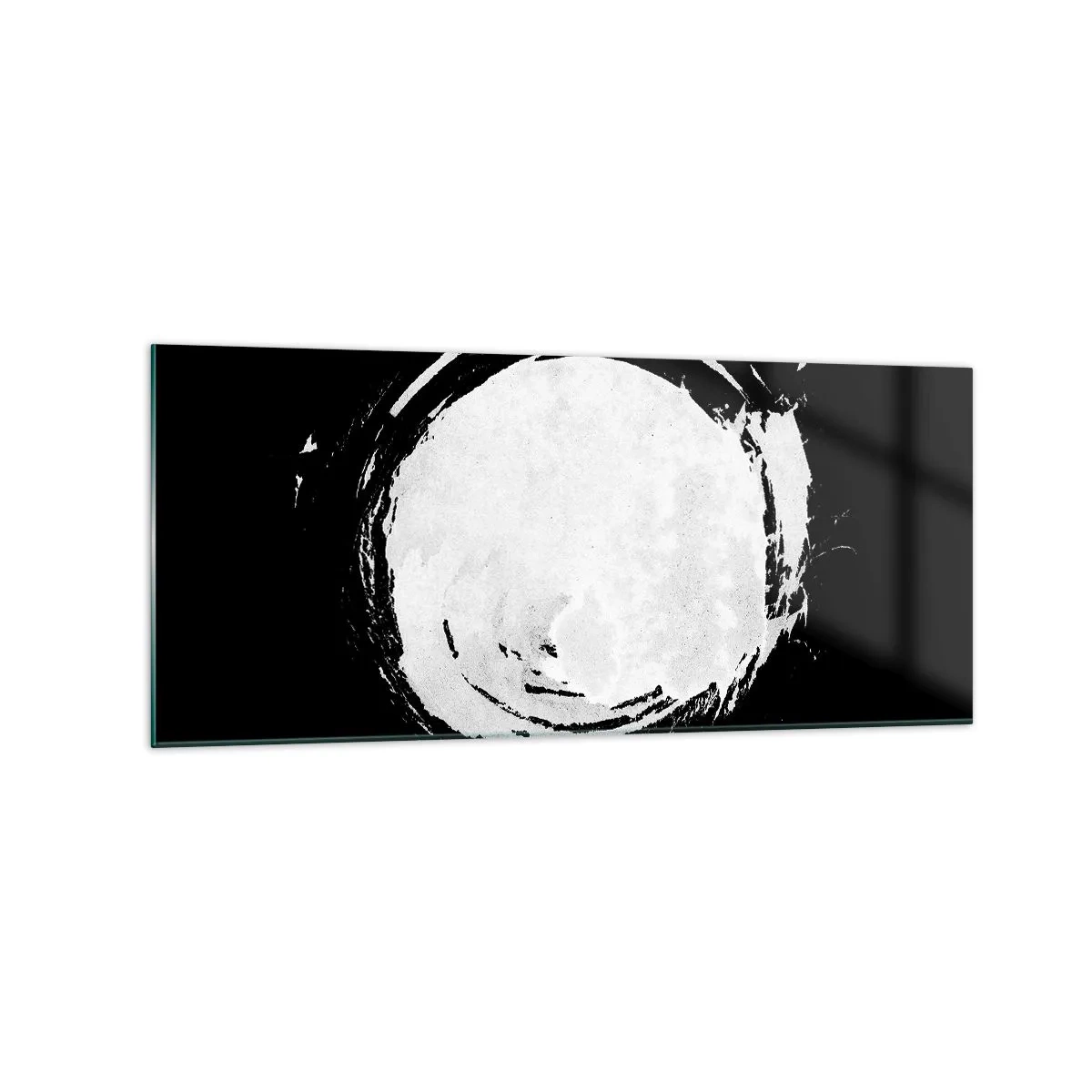Glasbild - Bild auf glas - Ein weißer Kreis auf schwarzem Hintergrund im minimalistischen Stil. - 120x50cm - Gute Möglichkeit - Moderne Wanddekoration für Wohnzimmer und Schlafzimmer ARTTOR
