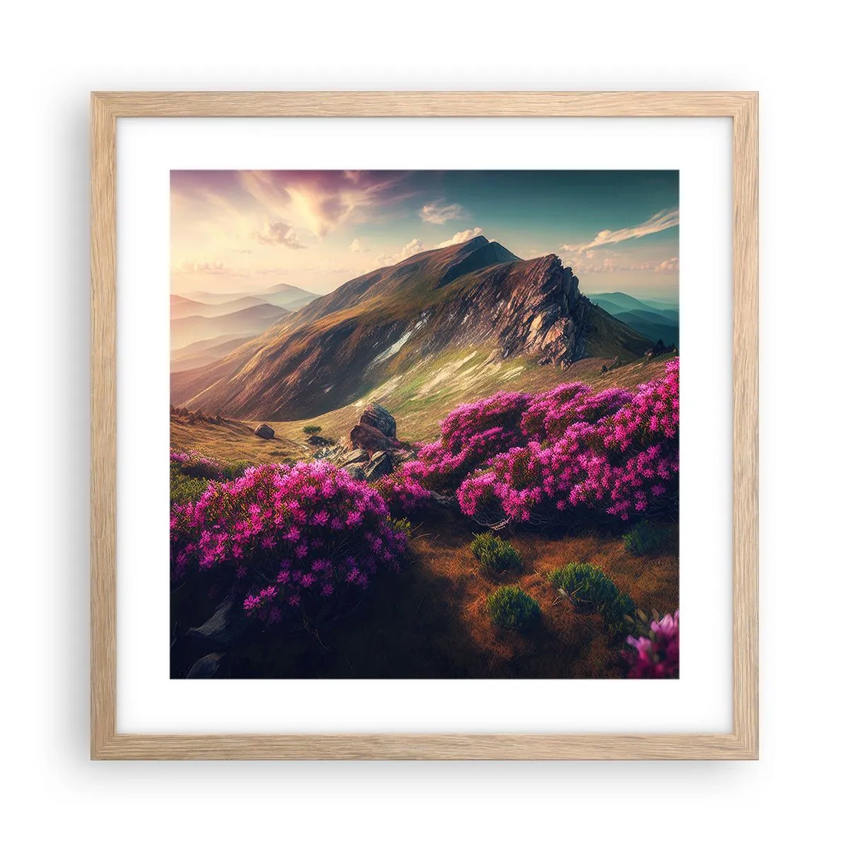 Poster in einem Rahmen aus heller Eiche - Sommer in den Bergen - 40x40 cm