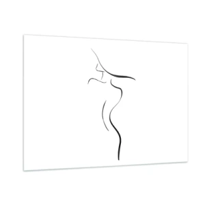 Glasbild - Bild auf glas - Minimalistischer Umriss einer weiblichen Silhouette in Schwarzweiß - 100x70cm - Flüchtig wie eine Welle - Moderne Wanddekoration für Wohnzimmer und Schlafzimmer ARTTOR