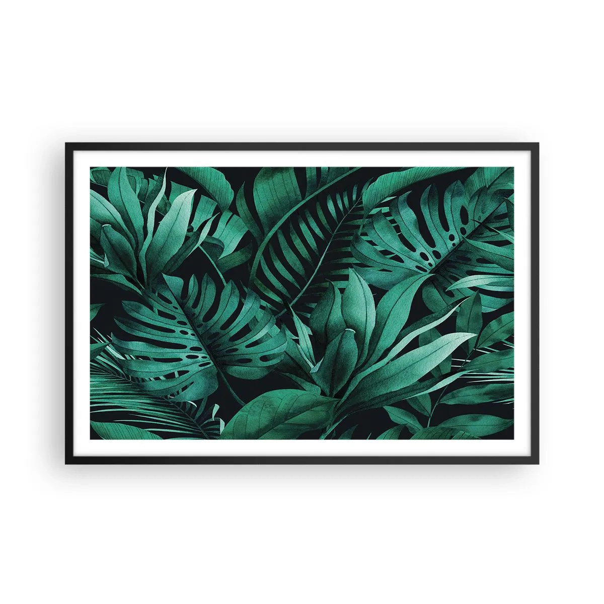 Poster in einem schwarzem Rahmen - Die Tiefe des tropischen Grüns - 91x61 cm