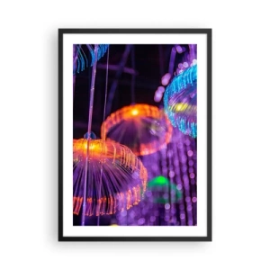 Poster in einem schwarzem Rahmen - Bunte, futuristische Quallen im Neonlicht - 50x70cm - Lichtbrunnen - Moderne Wanddekoration für Wohnzimmer und Schlafzimmer ARTTOR