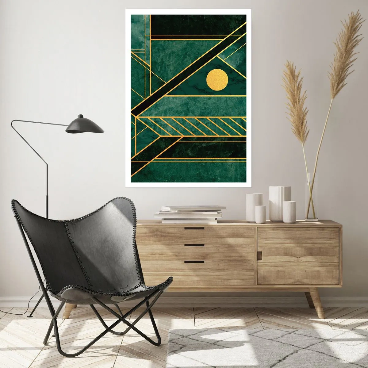 Poster - Dynamik von Gold und Azurblau - 30x40 cm