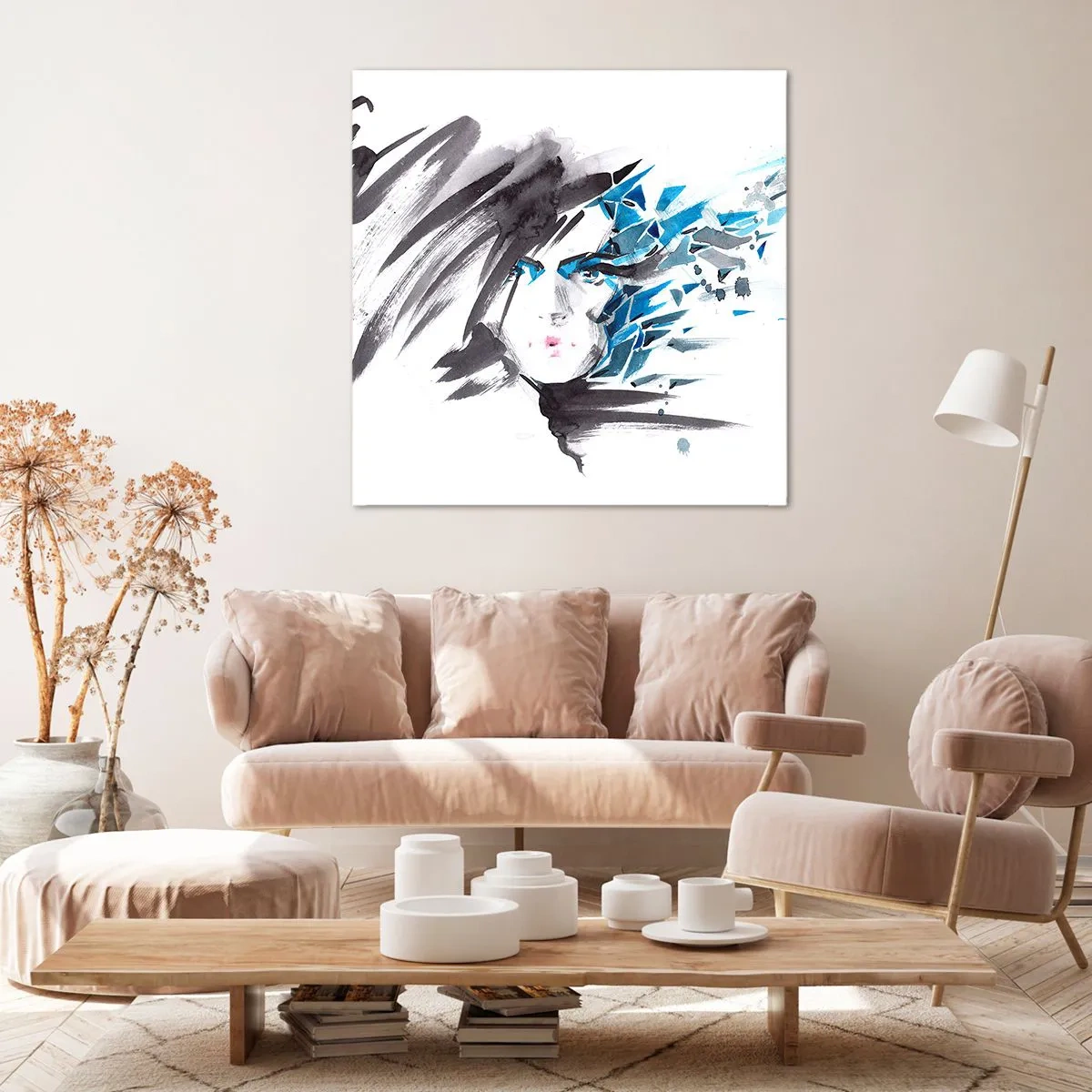 Bild auf Leinwand - Leinwandbild - Sinnliches Portrait in Grau und Blau - 70x70 cm