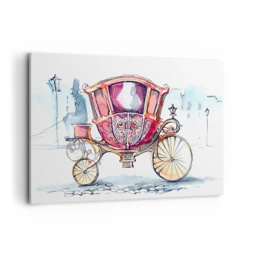 Bild auf Leinwand - Leinwandbild - Eine stilvolle Illustration einer antiken Kutsche in Pastellfarben. - 120x80cm - Zur Hochzeit oder zum Abschlussball? - Moderne Wanddekoration für Wohnzimmer und Schlafzimmer ARTTOR