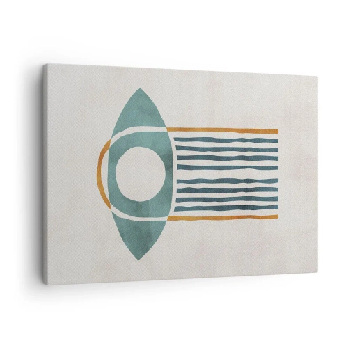 Bild auf Leinwand - Leinwandbild - Geometrisches Muster in Grün- und Orangetönen - 70x50cm - Zeichen und Rituale - Moderne Wanddekoration für Wohnzimmer und Schlafzimmer ARTTOR