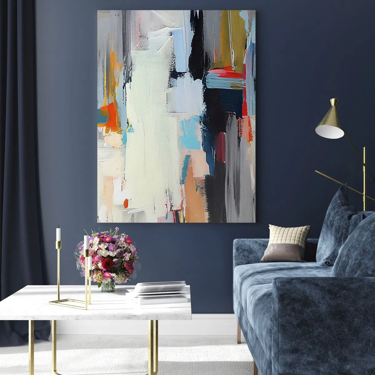 Glasbild - Bild auf glas - Farbenfrohe Abstraktion mit dynamischen Pinselstrichen - 80x120cm - Gibt es eine Methode? - Moderne Wanddekoration für Wohnzimmer und Schlafzimmer ARTTOR