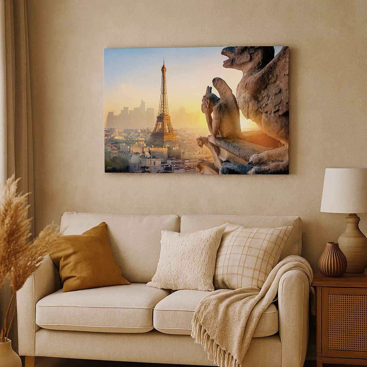 Bild auf Leinwand - Leinwandbild - Blick auf den Eiffelturm mit Wasserspeiern im Hintergrund - 70x50cm - Vieles hat sich geändert ... - Moderne Wanddekoration für Wohnzimmer und Schlafzimmer ARTTOR