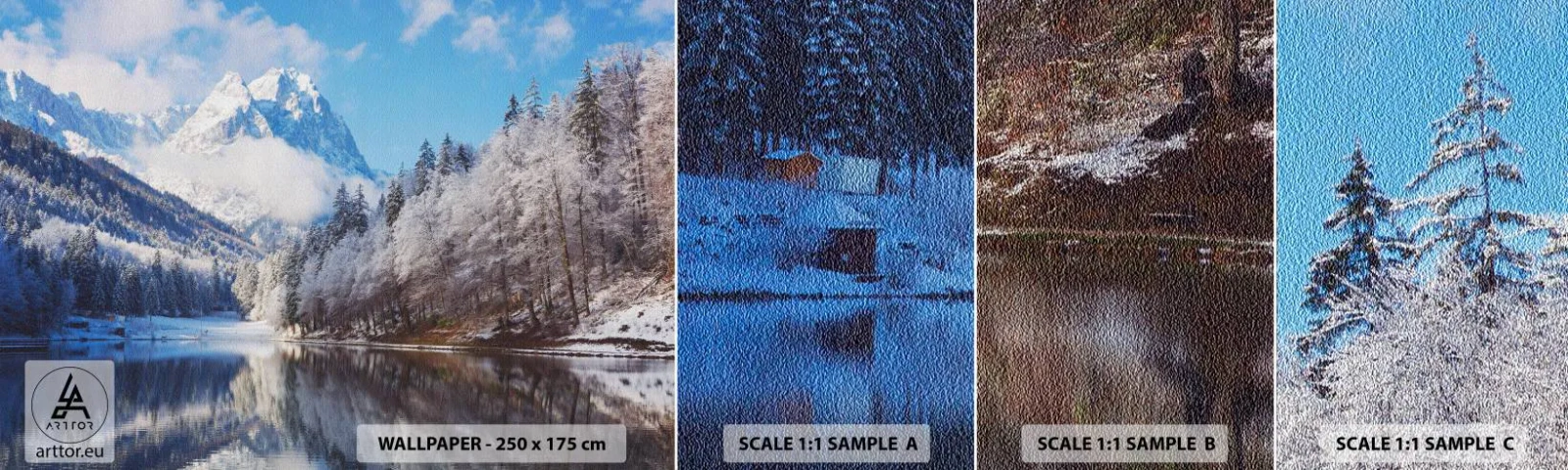 Fototapetenmuster Standard Eco - Schneefang - Winter, Landschaft, Berge - 100x30 cm