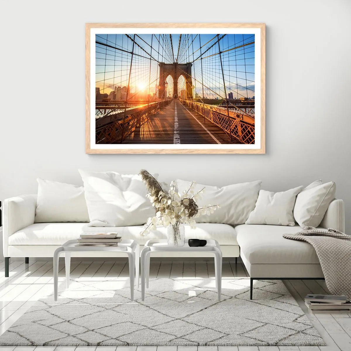 Poster in einem Rahmen aus heller Eiche - Auf der goldenen Brücke - 100x70 cm