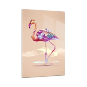 Glasbild - Bild auf glas - Bunter Flamingo auf pastellfarbenem Hintergrund - 50x70cm - Der Vogel der guten Gefühle - Moderne Wanddekoration für Wohnzimmer und Schlafzimmer ARTTOR