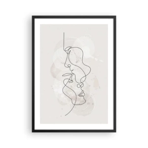 Poster in einem schwarzem Rahmen - Minimalistische Gesichtskunst mit einer einzigen Linie - 50x70cm - Verstrickt in eine Umarmung - Moderne Wanddekoration für Wohnzimmer und Schlafzimmer ARTTOR