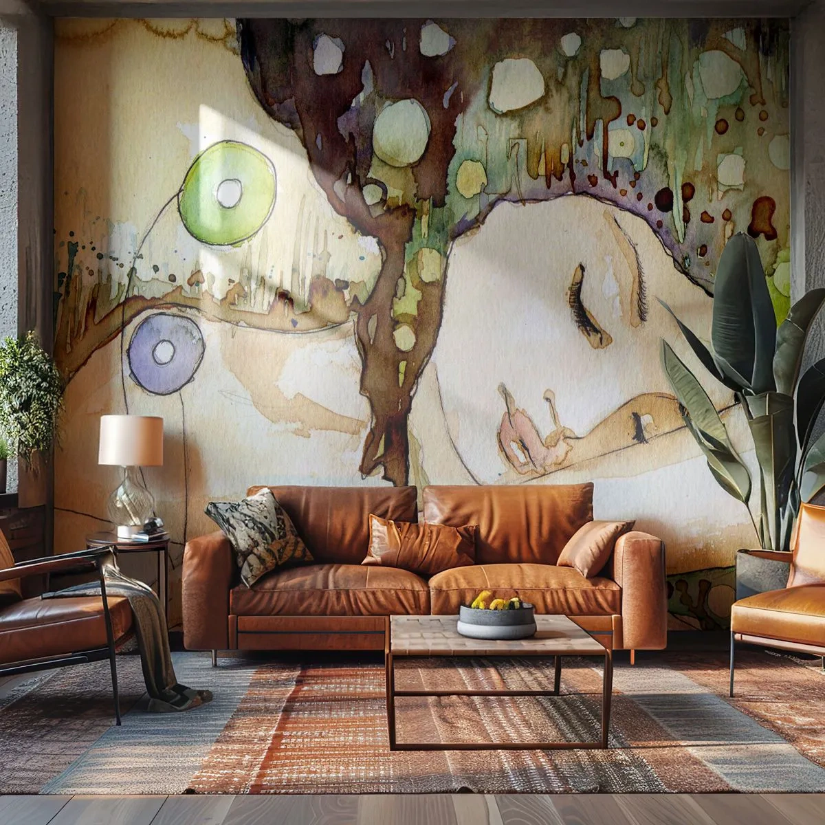 Fototapete Premium Canvas - Ein smaragd-violetter Traum - Abstraktion, Frau, Illustration - 500x350 cm