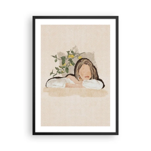 Poster in einem schwarzem Rahmen - Eine nachdenkliche Figur inmitten der Natur - 50x70cm - Südländische Schönheit - Moderne Wanddekoration für Wohnzimmer und Schlafzimmer ARTTOR