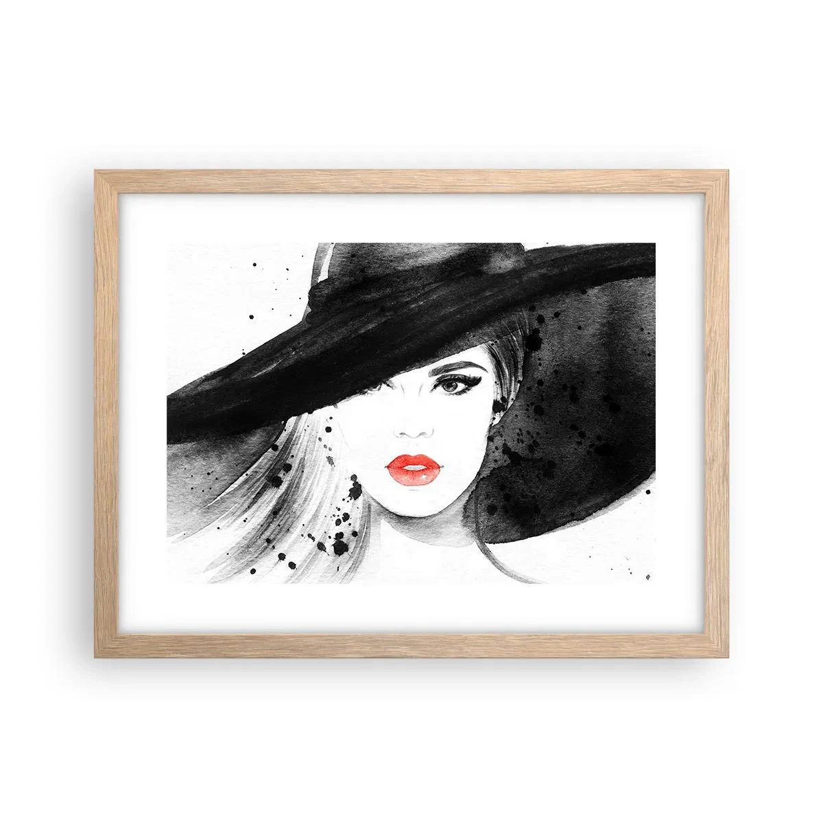 Poster in einem Rahmen aus heller Eiche - Frau in schwarz - 40x30 cm