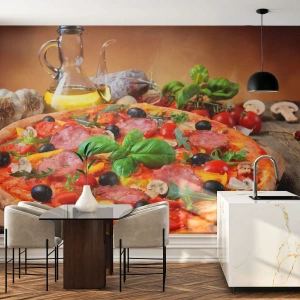 Selbstklebende Fototapete Deluxe Sticker - Mit echtem italienischem Flair - Gastronomie, Pizza, Italien - 100x70 cm