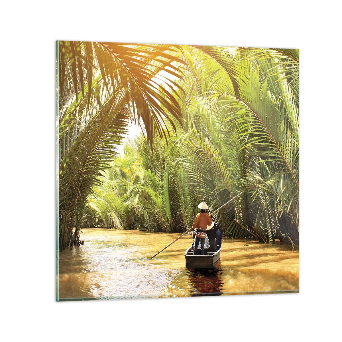 Glasbild - Bild auf glas - Eine Palmenschlucht entlang - 70x70 cm