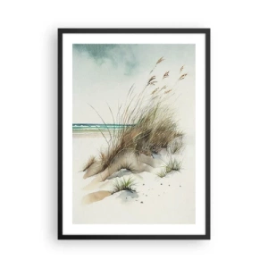 Poster in einem schwarzem Rahmen - Aquarellartige Dünen mit Gräsern an einem ruhigen Meer - 50x70cm - Mit Sand bedeckt - Moderne Wanddekoration für Wohnzimmer und Schlafzimmer ARTTOR