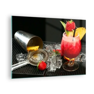 Glasbild - Bild auf glas - Ein farbenfroher Drink mit Früchten und einem Shaker auf Eis - 70x50cm - Zaubern Sie einen Geschmack - Moderne Wanddekoration für Wohnzimmer und Schlafzimmer ARTTOR