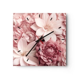 Wanduhr - Glasuhr - Blumen in Rosa- und Weißtönen in künstlerischer Umsetzung - 30x30cm - In rosa Blütenblättern - Moderne Wanddekoration für Wohnzimmer und Schlafzimmer ARTTOR