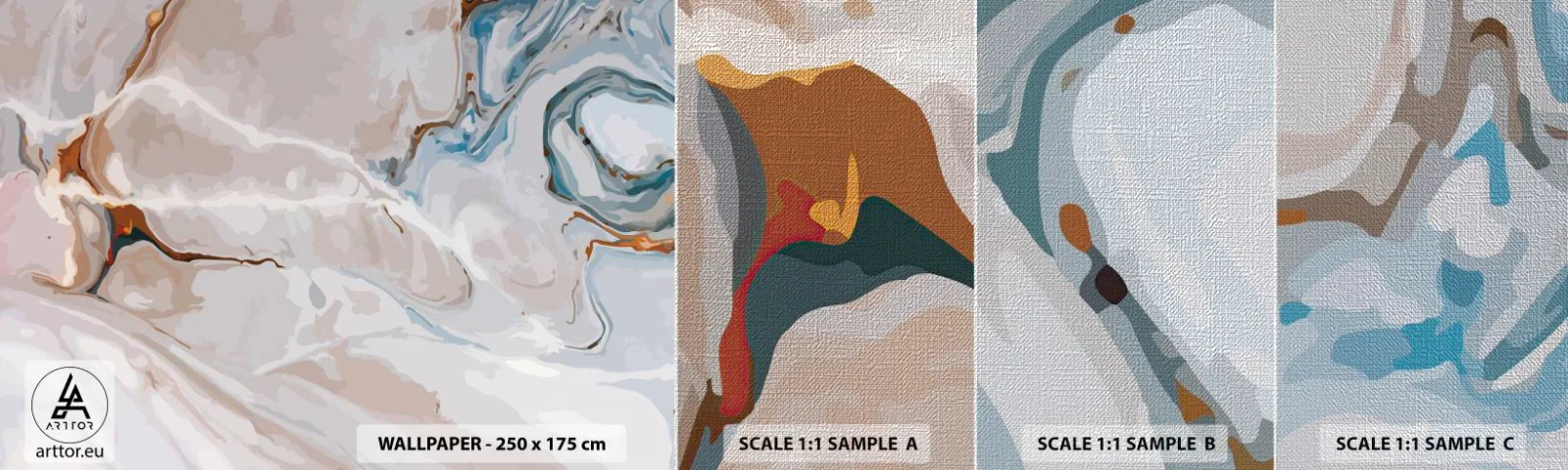 Fototapeten Muster Premium Canvas - Blau schlängelt sich unter dem Weiß - Abstraktion, Stück, Modernes Muster - 100x30 cm