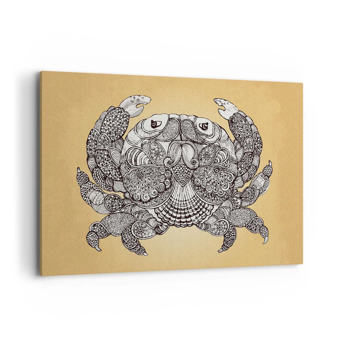 Bild auf Leinwand - Leinwandbild - Dekorative Zeichnung einer Krabbe auf goldenem Hintergrund - 120x80cm - Geschichten von Mr. Krabs - Moderne Wanddekoration für Wohnzimmer und Schlafzimmer ARTTOR