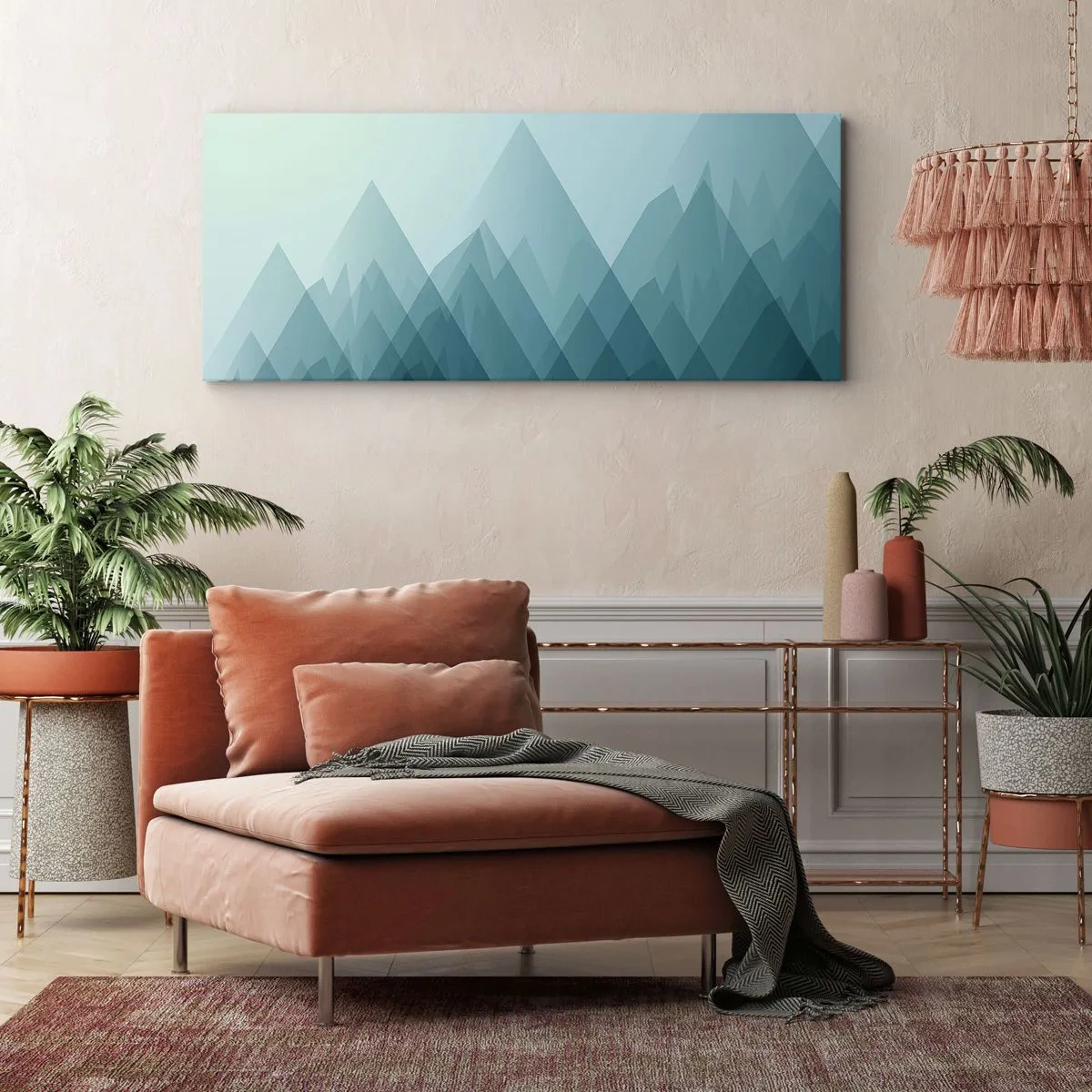 Bild auf Leinwand - Leinwandbild - Minimalistische Berggrafiken in Blautönen - 160x50cm - Groß größer am größten - Moderne Wanddekoration für Wohnzimmer und Schlafzimmer ARTTOR