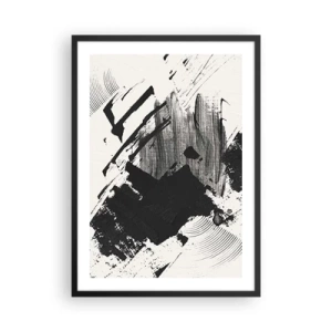Poster in einem schwarzem Rahmen - Abstrakte schwarz-weiße Pinselstriche - 50x70cm - Abstraktion – Ausdruck von Schwarz - Moderne Wanddekoration für Wohnzimmer und Schlafzimmer ARTTOR