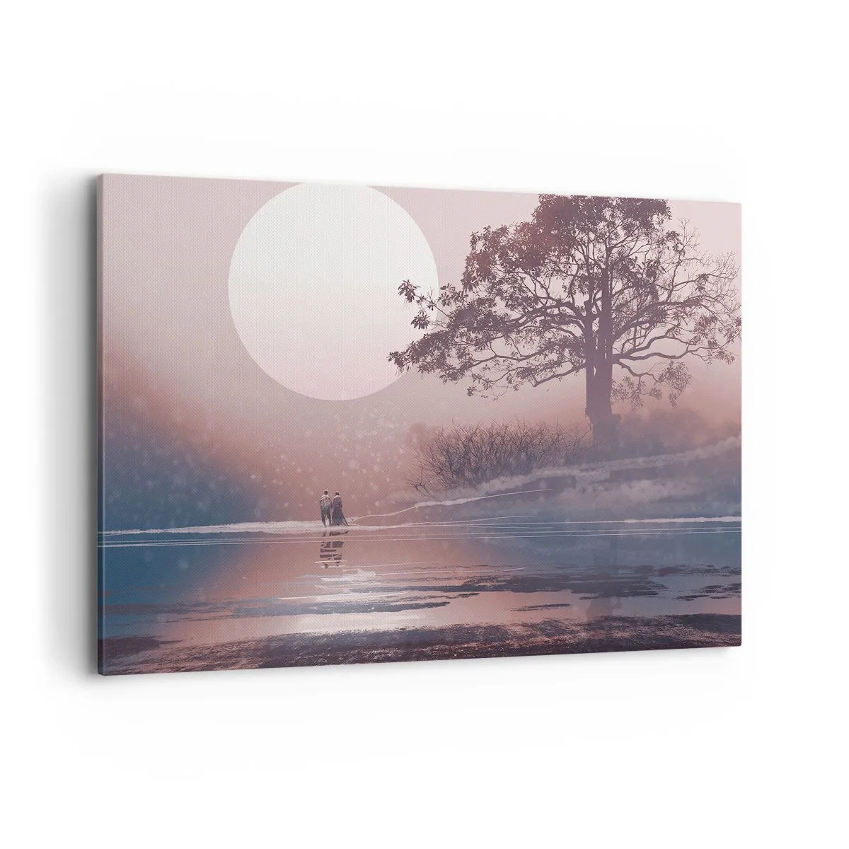 Bild auf Leinwand - Leinwandbild - Romantische Szene mit dem Mond und einem Baum am Wasser - 100x70cm - Wunder der Nacht - Moderne Wanddekoration für Wohnzimmer und Schlafzimmer ARTTOR