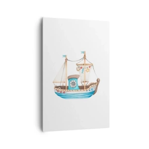 Bild auf Leinwand - Leinwandbild - Abbildung eines Schiffes in Pastellfarben auf weißem Hintergrund - 80x120cm - Ahoi, Abenteuer! - Moderne Wanddekoration für Wohnzimmer und Schlafzimmer ARTTOR