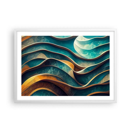 Poster in einem weißen Rahmen - Blaue Mäander - 70x50 cm