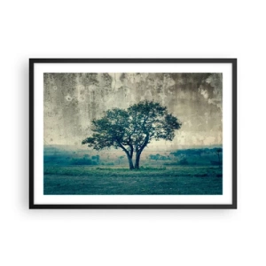 Poster in einem schwarzem Rahmen - Ein einsamer Baum vor einer nebligen Landschaft - 70x50cm - Ein Apfelbaum auf blauem Feld? - Moderne Wanddekoration für Wohnzimmer und Schlafzimmer ARTTOR