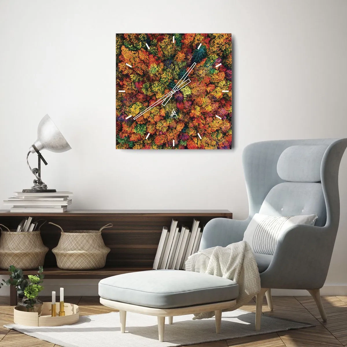 Wanduhr - Glasuhr - Blumenstrauß aus Herbstbäumen - 30x30 cm