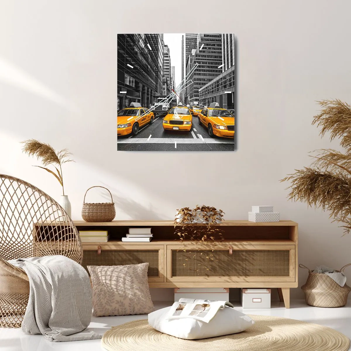 Wanduhr - Glasuhr - Gelbe Taxis auf den Straßen von New York - 30x30cm - Wir färben die Stadt - Moderne Wanddekoration für Wohnzimmer und Schlafzimmer ARTTOR