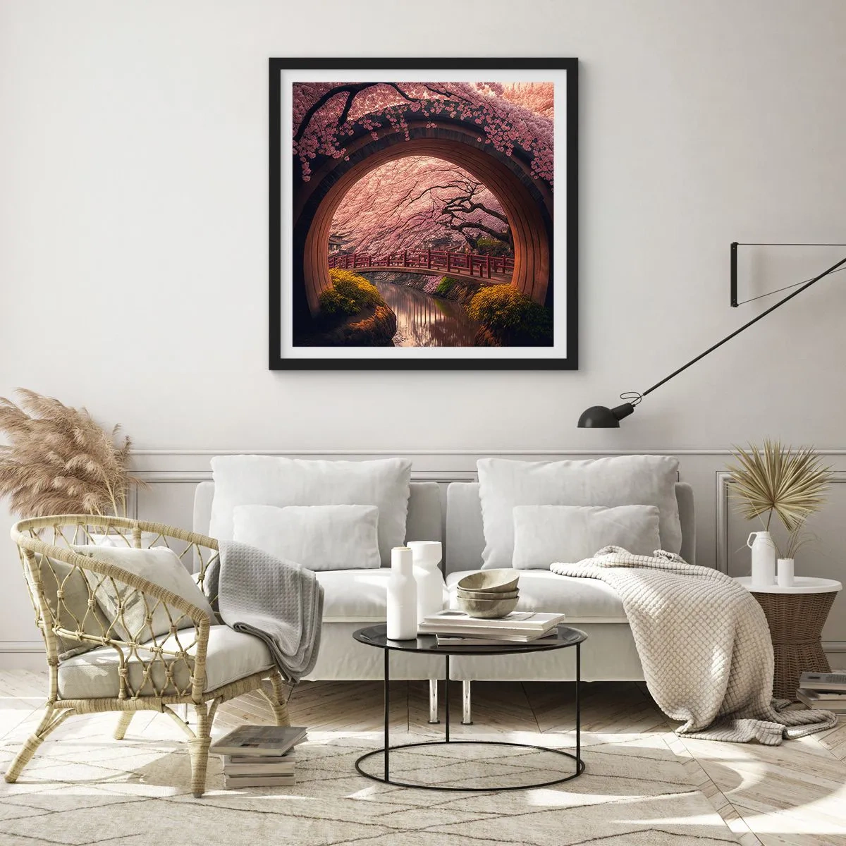 Poster in einem schwarzem Rahmen - Japanischer Frühling - 60x60 cm