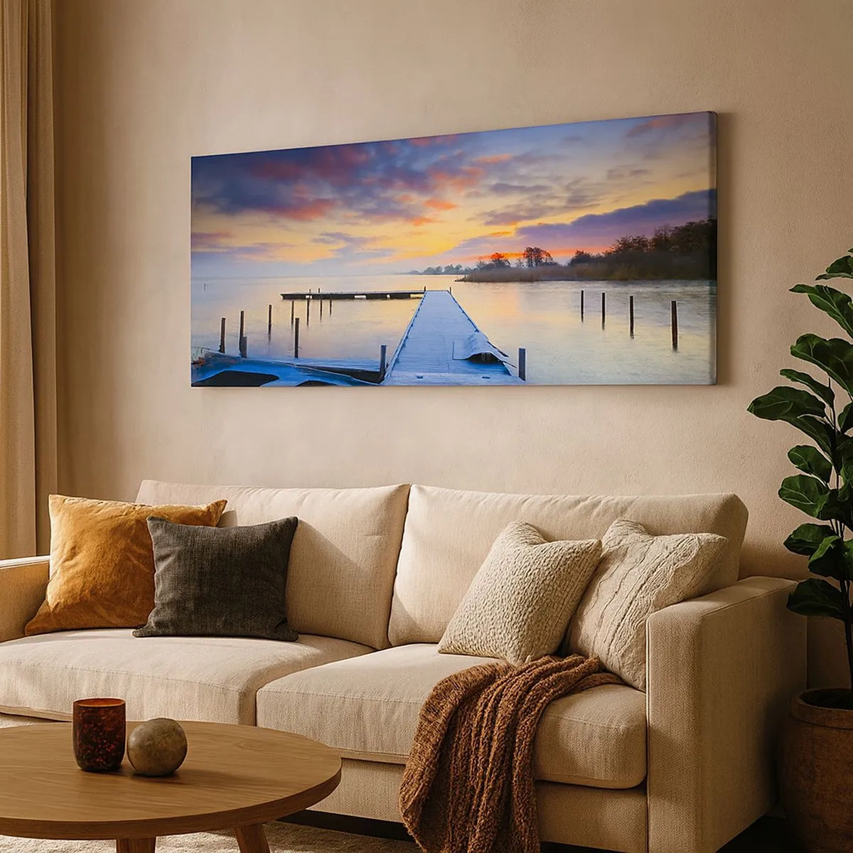 Bild auf Leinwand - Leinwandbild - Violett-goldene Ruhe - 100x40 cm