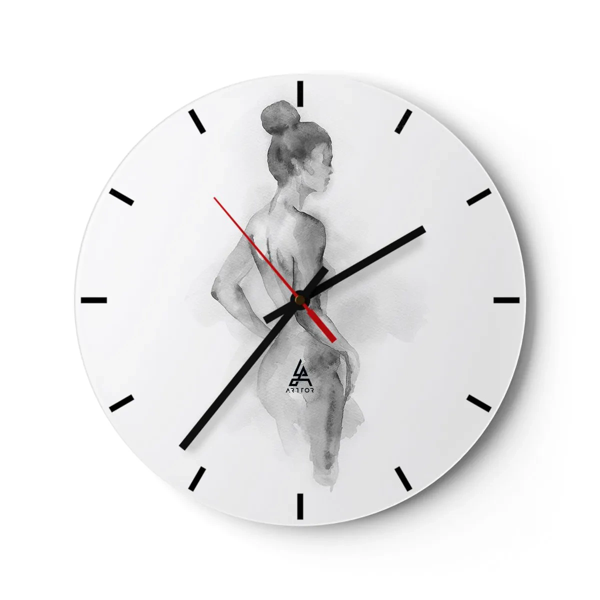 Wanduhr - Glasuhr - Eine Silhouette einer Frau, gemalt in Aquarell in Grautönen. - 30x30cm - Schön wie ein Gemälde - Moderne Wanddekoration für Wohnzimmer, Küche und Schlafzimmer ARTTOR