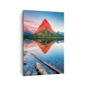 Bild auf Leinwand - Leinwandbild - Ein Berg, der sich bei Sonnenuntergang in einem See spiegelt - 70x100cm - Hitze und Kälte - Moderne Wanddekoration für Wohnzimmer und Schlafzimmer ARTTOR