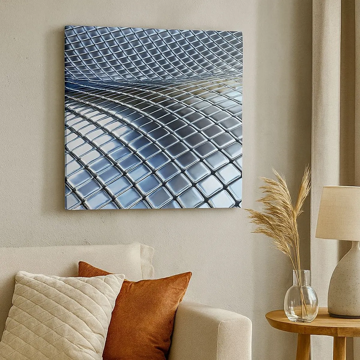 Bild auf Leinwand - Leinwandbild - Metallische silberne Welle - 30x30 cm