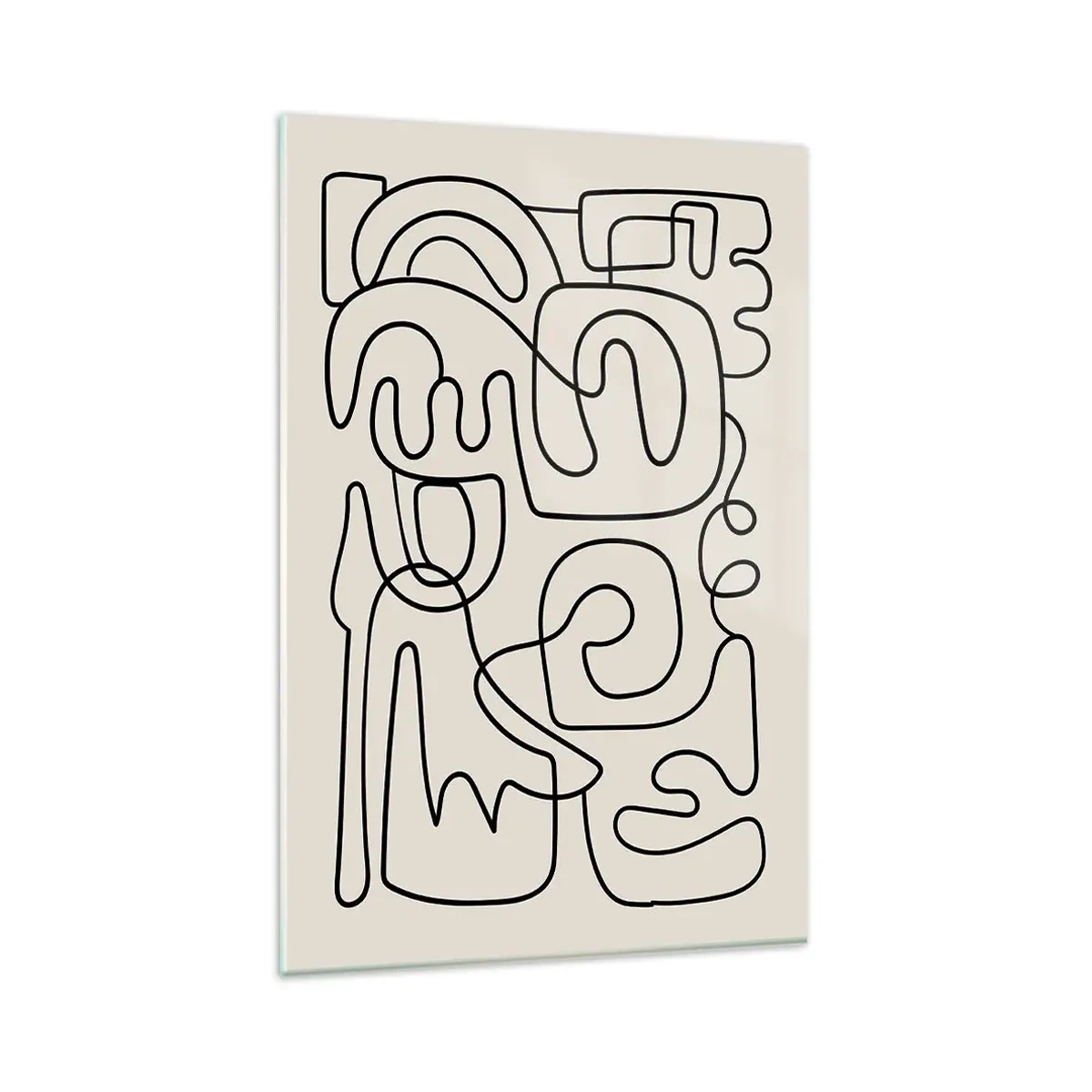 Glasbild - Bild auf glas - Abstraktes Linienkunstmuster in Schwarz auf hellem Hintergrund - 80x120cm - Folge der Spur - Moderne Wanddekoration für Wohnzimmer und Schlafzimmer ARTTOR