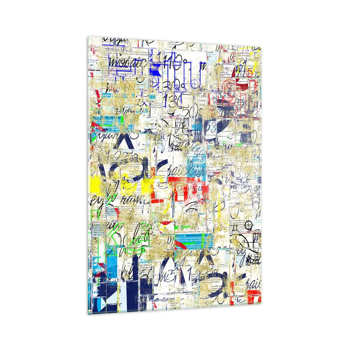 Glasbild - Bild auf glas - Eine abstrakte Komposition mit einer Mischung aus Farben und Inschriften. - 50x70cm - Es freut einfach die Augen - Moderne Wanddekoration für Wohnzimmer und Schlafzimmer ARTTOR