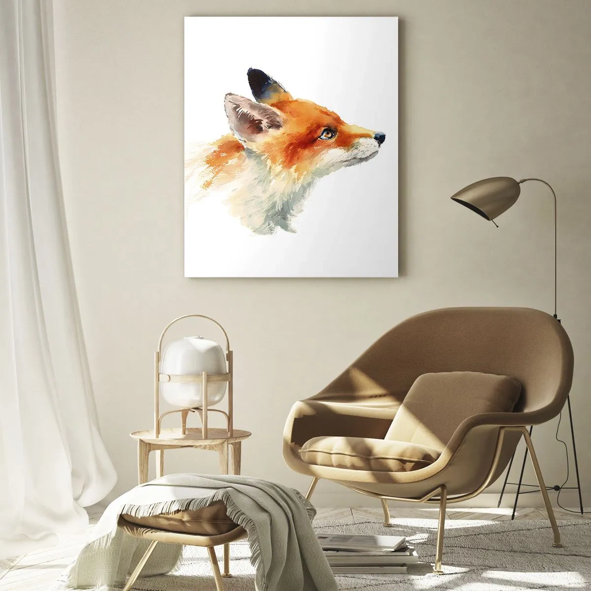 Glasbild - Bild auf glas - Aquarell-Illustration eines Fuchses, der in die Ferne blickt - 50x70cm - Man kann nie vorsichtig genug sein - Moderne Wanddekoration für Wohnzimmer und Schlafzimmer ARTTOR